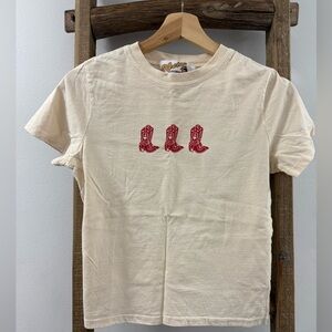 Vintage Western Cream Tee with Red Boots